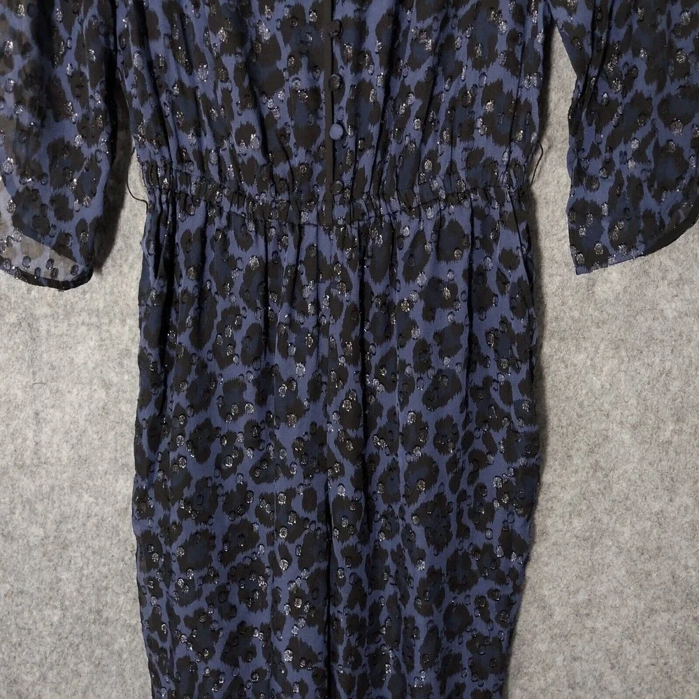 Kate Spade Jumpsuit Women 0 Navy‎ Silk Leopard Swiss Dot Metallic Retro Party